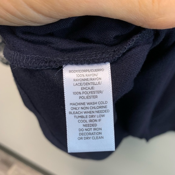 LOFT Navy Off Shoulder Lace Bell Sleeve Knit Top - Picture 4 of 7